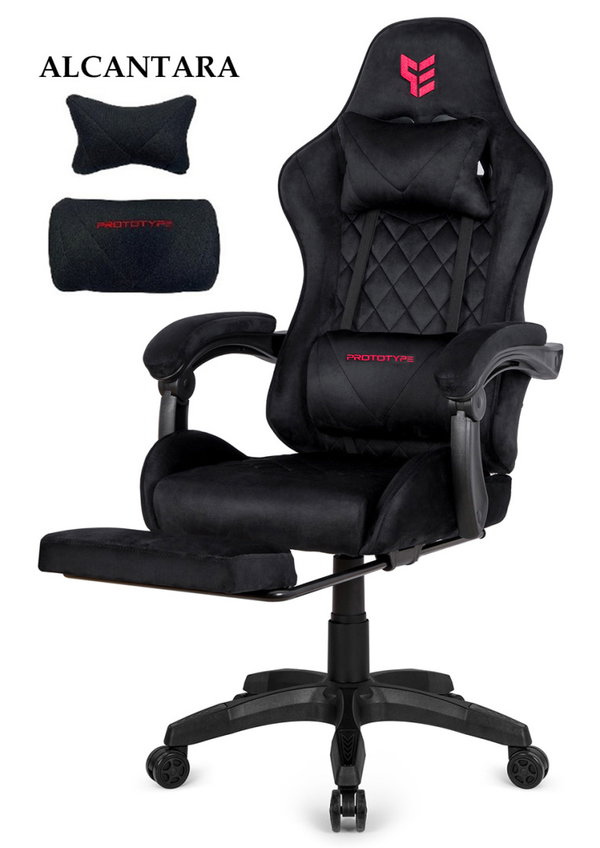 Fotel obrotowy gamingowy XL POKER PRO BLACK ALCANTARA